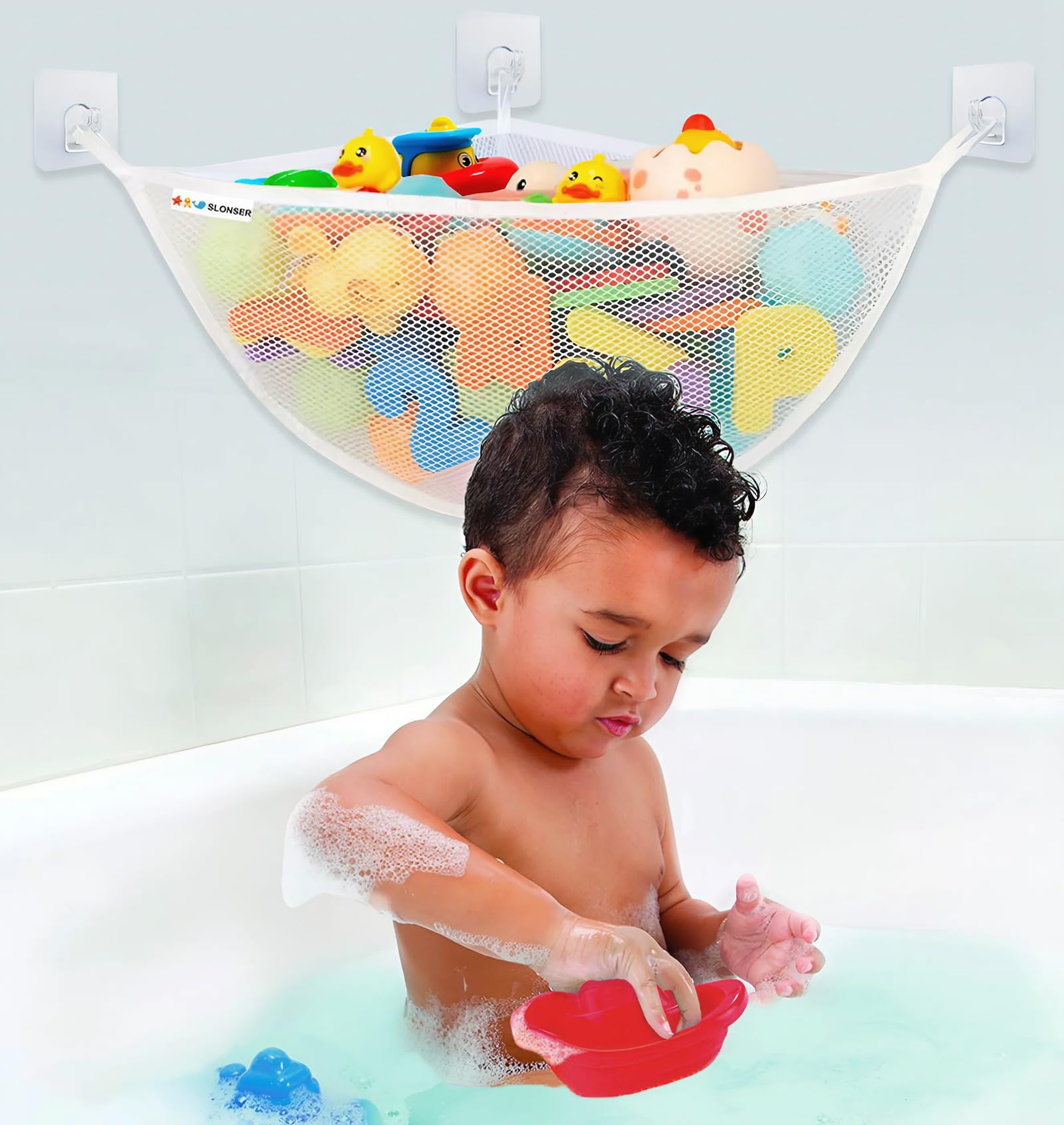 アメトイ　入れ物カゴとベッド Amazon.com: Bath Toy Holder Corner, Kids Bath Toy Net for Tub